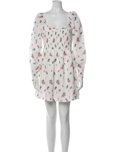 Pre-owned Hill House Home Floral Print Mini Dress In White