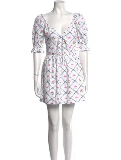 Pre-owned Hill House Home Floral Print Mini Dress In White
