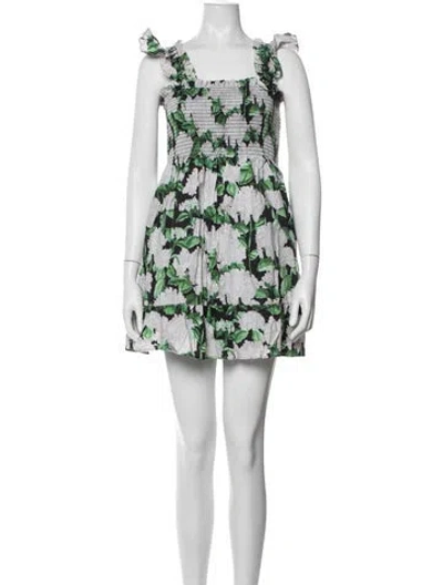Pre-owned Hill House Home Floral Print Mini Dress In White