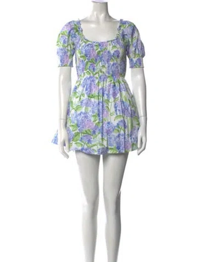 Pre-owned Hill House Home Floral Print Mini Dress In White