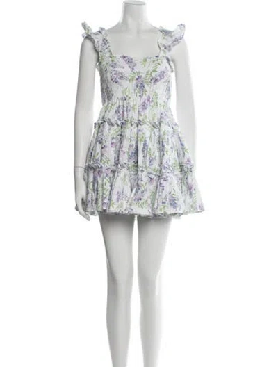 Pre-owned Hill House Home Floral Print Mini Dress In White