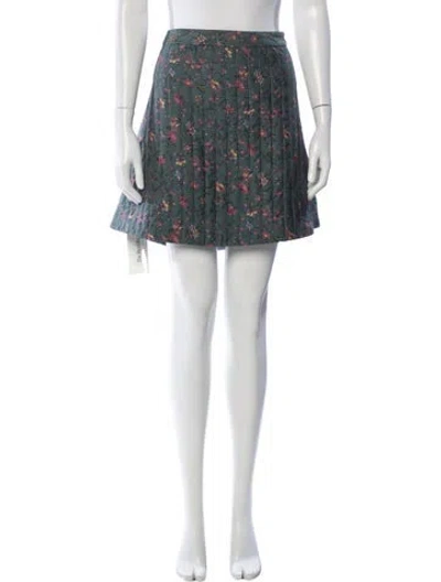Pre-owned Hill House Home Floral Print Mini Skirt In Blue