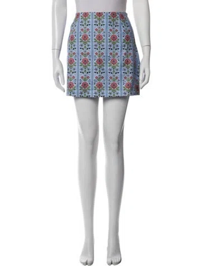 Pre-owned Hill House Home Floral Print Mini Skirt In Blue/white