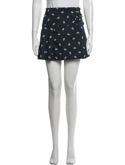 Pre-owned Hill House Home Floral Print Mini Skirt In Blue/white