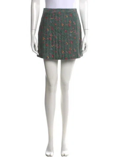 Pre-owned Hill House Home Floral Print Mini Skirt In Green