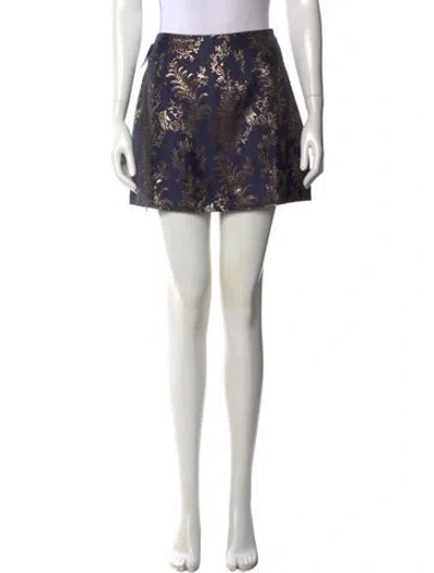 Pre-owned Hill House Home Floral Print Mini Skirt W/ Tags In Blue/metallic