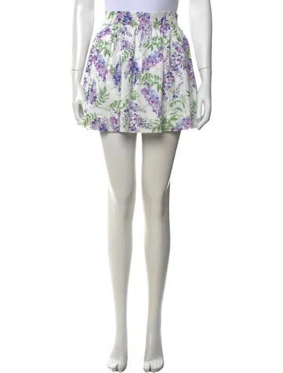 Pre-owned Hill House Home Floral Print Mini Skirt In White