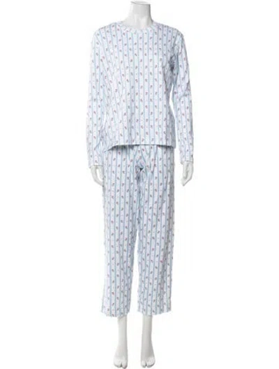 Pre-owned Hill House Home Floral Print Pajamas In Blue/white