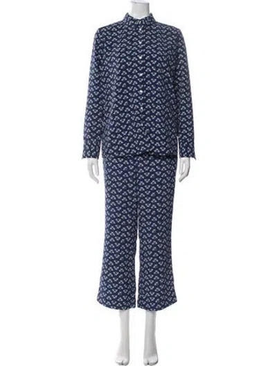 Pre-owned Hill House Home Floral Print Pant Set In Blue