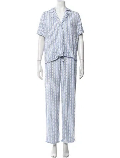 Pre-owned Hill House Home Floral Print Pant Set In Blue/white