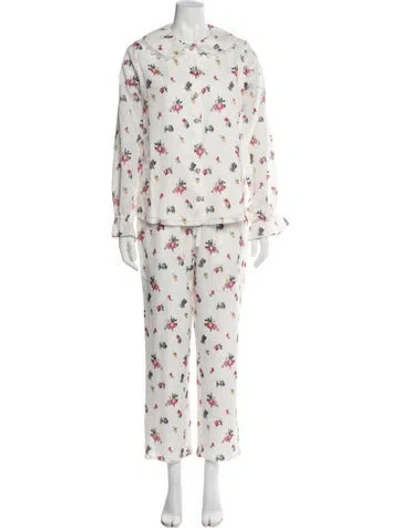 Pre-owned Hill House Home Floral Print Pant Set In White