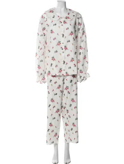 Pre-owned Hill House Home Floral Print Pant Set In White