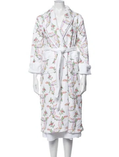 Pre-owned Hill House Home Floral Print Robe W/ Tags In White
