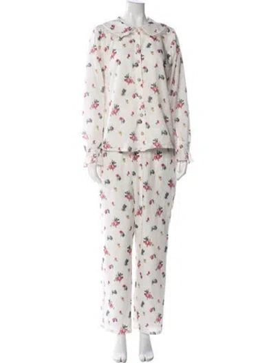 Pre-owned Hill House Home Floral Print Ruffle Embellishment Pant Set In Neutral