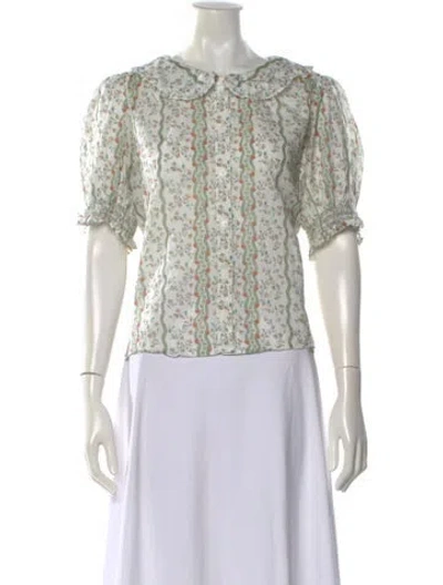 Pre-owned Hill House Home Floral Print Short Sleeve Blouse In Pink