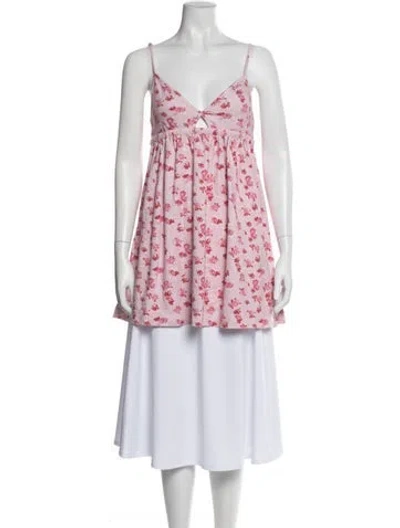Pre-owned Hill House Home Floral Print V-neck Tunic In Pink