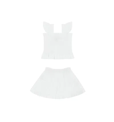 Hill House Home Girls' The Tiny Paz Nap Set - Baby In White Linear Swiss Dot