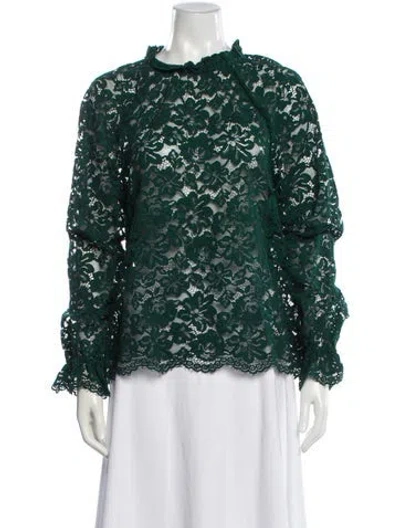 Pre-owned Hill House Home Lace Pattern Long Sleeve Blouse W/ Tags In Green