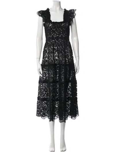 Pre-owned Hill House Home Lace Pattern Midi Length Dress In Black