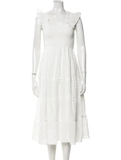 Pre-owned Hill House Home Lace Pattern Midi Length Dress In White