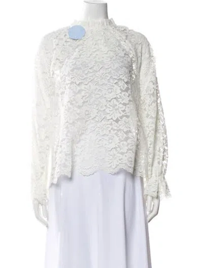 Pre-owned Hill House Home Lace Pattern Mock Neck Blouse W/ Tags In White