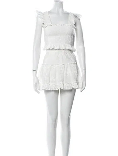 Pre-owned Hill House Home Lace Pattern Ruffle Embellishment Skirt Set In White