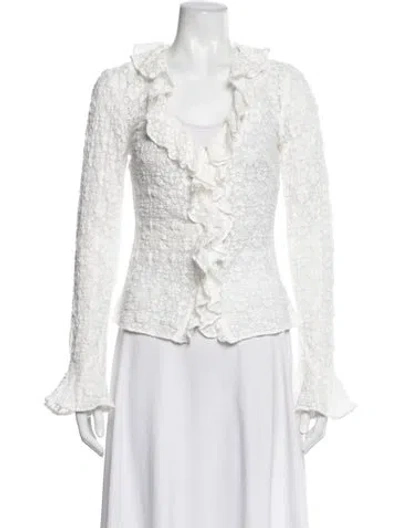Pre-owned Hill House Home Lace Pattern V-neck Blouse In White