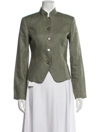 Pre-owned Hill House Home Linen Blazer In Green