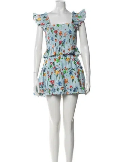 Pre-owned Hill House Home Linen Floral Print Skirt Set In Blue