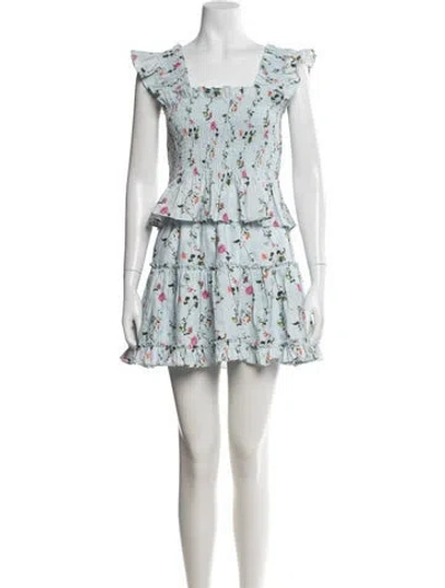 Pre-owned Hill House Home Linen Floral Print Skirt Set In Blue