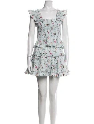 Pre-owned Hill House Home Linen Floral Print Skirt Set In White