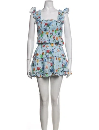 Pre-owned Hill House Home Linen Floral Print Skirt Set In White