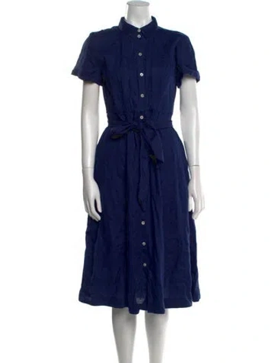 Pre-owned Hill House Home Linen Midi Length Dress In Blue