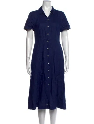 Pre-owned Hill House Home Linen Midi Length Dress In Blue