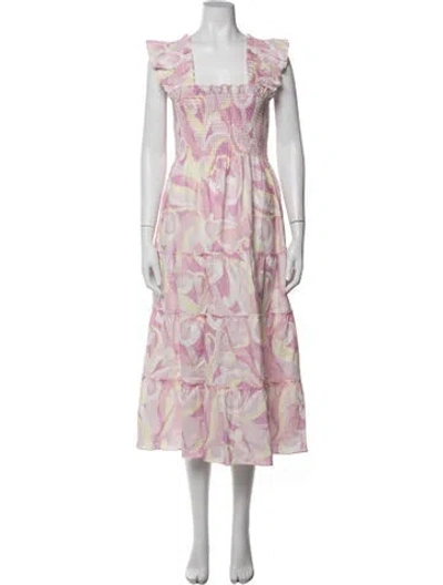 Pre-owned Hill House Home Linen Midi Length Dress In Multi