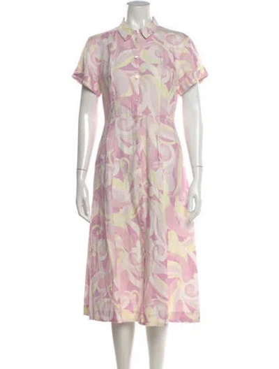 Pre-owned Hill House Home Linen Midi Length Dress In Pink