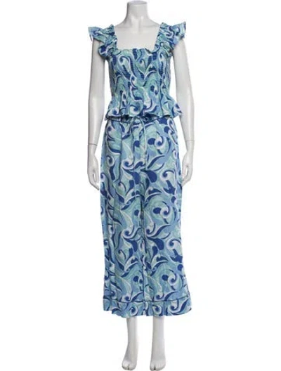 Pre-owned Hill House Home Linen Printed Pant Set In Blue