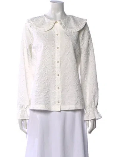 Pre-owned Hill House Home Long Sleeve Blouse In White