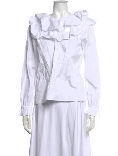 Pre-owned Hill House Home Long Sleeve Blouse In White