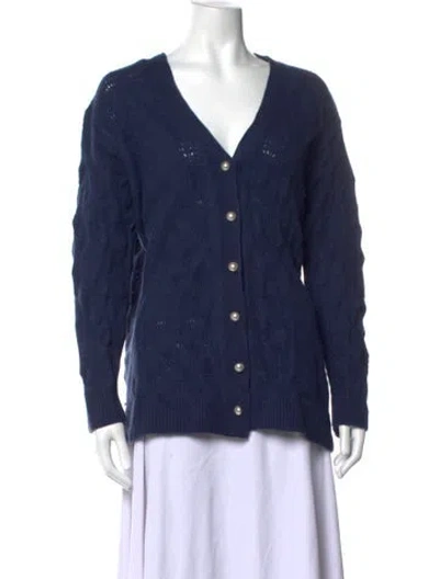 Pre-owned Hill House Home Merino Wool V-neck Sweater In Blue