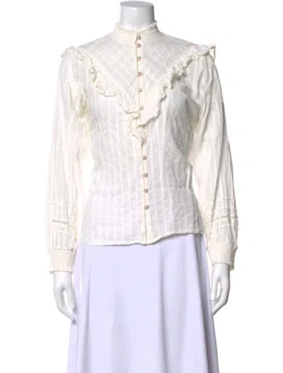Pre-owned Hill House Home Mock Neck Long Sleeve Blouse In White