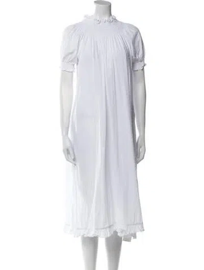 Pre-owned Hill House Home Mock Neck Midi Length Dress In White