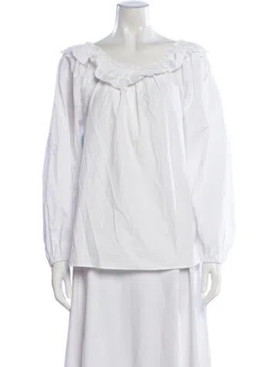 Pre-owned Hill House Home Off-the-shoulder Long Sleeve Blouse W/ Tags In White