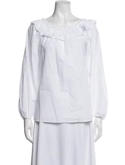 Pre-owned Hill House Home Off-the-shoulder Long Sleeve Blouse W/ Tags In White