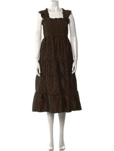Pre-owned Hill House Home Patterned Midi Length Dress In Black