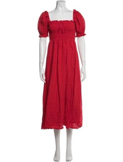Pre-owned Hill House Home Patterned Midi Length Dress In Red