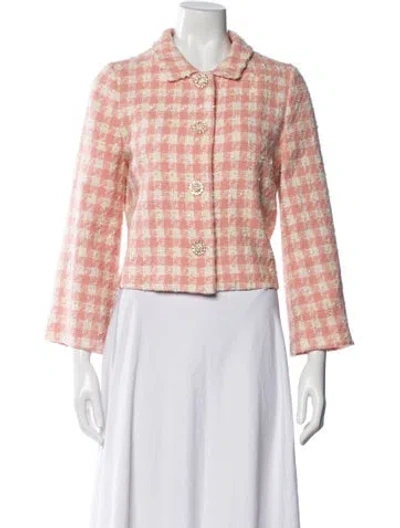 Pre-owned Hill House Home Plaid Print Evening Jacket In Pink