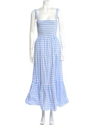 Pre-owned Hill House Home Plaid Print Long Dress In Blue