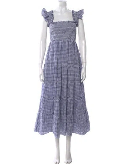 Pre-owned Hill House Home Plaid Print Long Dress In Gray