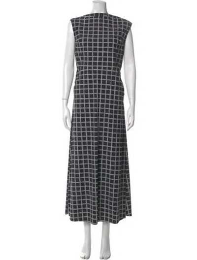 Pre-owned Hill House Home Plaid Print Long Dress In Gray